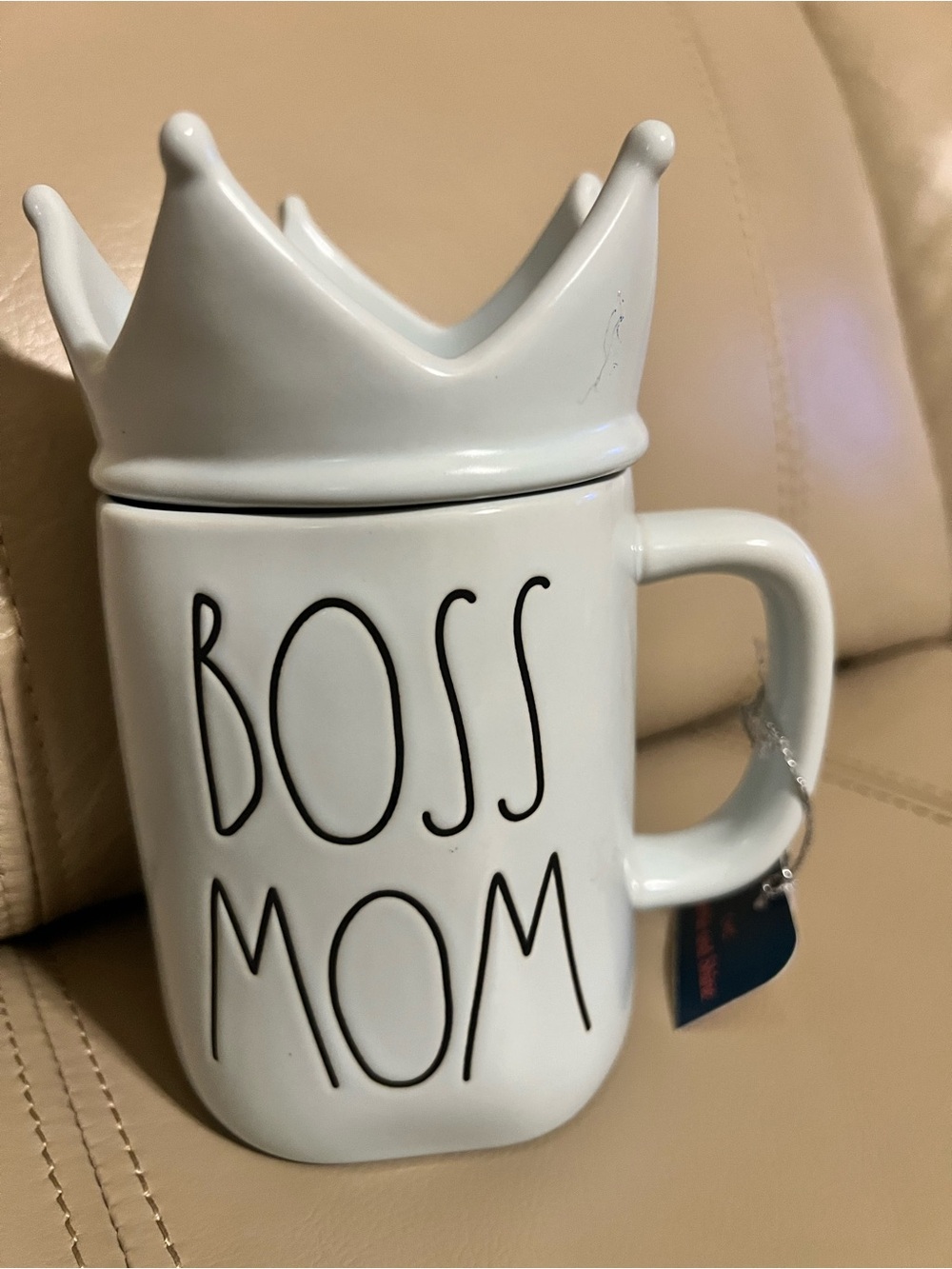 Rae Dunn White Ceramic Crown 'BOSS MOM' Mug